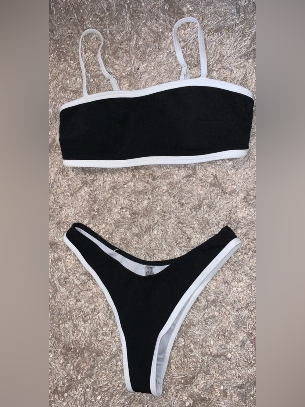 Black Two-Piece Swim Set with White Lining/trim - size L NWOT